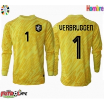 Camiseta Países Bajos Bart Verbruggen #1 Portero Visitante Equipación Eurocopa 2024 manga larga
